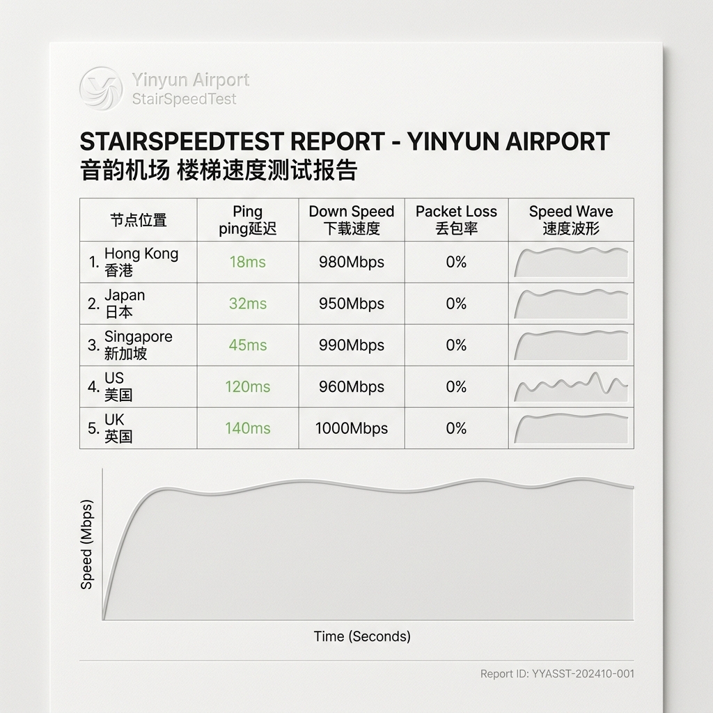 隐云机场 StairSpeedTest 晚高峰跑满千兆测速图